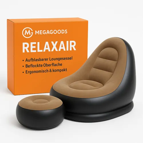 MEGAGOODS Luftsofa aufblasbar faltbar mit Fußstütze