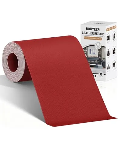 BOUYEER Leder Reparatur Set Rot, 10x210 cm Kunstleder Selbstklebend, Umweltfreundliche & Geruchsfrei Kunstleder Reparaturset, Möbel/Sofa/Autositze/Taschen/Renovierung, Rot