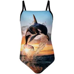 Aquarti Badeanzug Aquarti Mädchen Badeanzug mit Spaghettiträgern Streifen bunt|schwarz 164