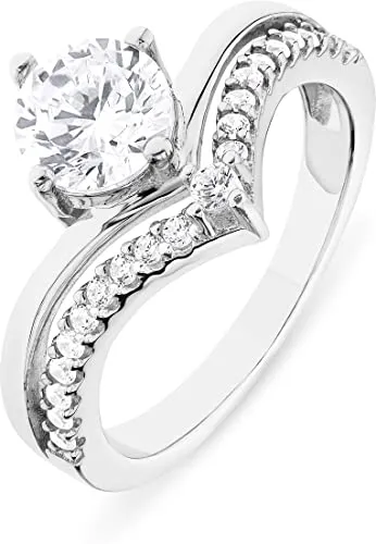 FAVS Damen-Damenring 925er Silber 1 Zirkonia 54, Silber 32022096