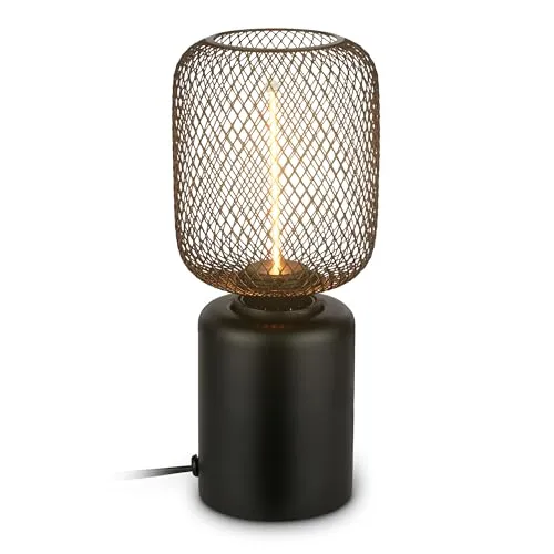 BRILONER Tischlampe mit Drahtgeflecht - Moderne Tischlampe in Schwarz mit faszinierenden Lichtspielen, ideal für Wohnzimmer und Schlafzimmer. E27 Leuchtmittel inklusive für warmweißes Licht und flexibles Design mit Kabelschalter.