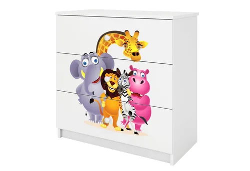 Raumhirsch Furniture BABYDREAMS Kinderkommode ZOO in Weiß - Praktische Kinderkommode mit 3 geräumigen Schubladen, ideal für Spielzeug und Kleidung. Robuste Bauweise aus 18 mm laminierter Platte sorgt für Langlebigkeit und Sicherheit im Kinderzimmer.