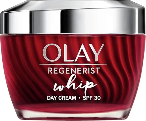 Olay Regenerist Whip Tagescreme mit SPF 30 - Nachtpflege mit 24h-Hydratation, verbessert die Hautstruktur und sorgt für ein mattes Finish ohne fettiges Gefühl.