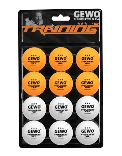 GEWO Training 40+ Tischtennisbälle - 3 Sterne Tischtennis-Ball aus ABS Plastik mit Naht - Hochwertige Trainingsbälle, Durchmesser 40+mm, Vorratspackung mit 12 Stück, orange und weiß gemischt