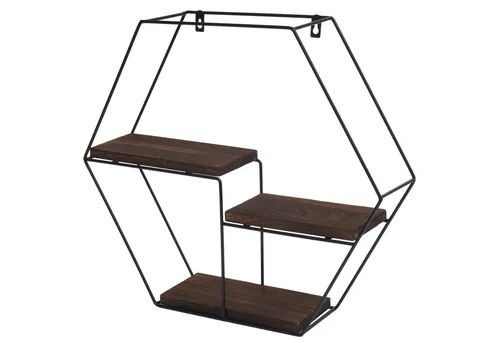 PROREGAL® Wandregal Wandregal 43x49x11cm 3 Böden Metall Holz Dunkelbrau Hängeregal, einfache Wandmontage, langlebig und fertig montiert