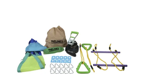Trelines - Swingset Gymnastik-Gurt (11 m) - Schaukeln: Preiswertes Set für Garten mit vielseitigem Zubehör wie Soft-Schaukeln und Gym-Ringen, ideal für aktiven Spielspaß und einfache Montage in unter 30 Minuten.