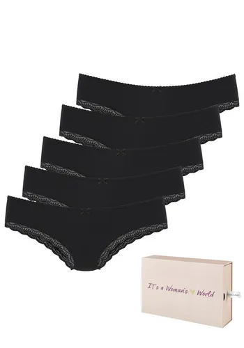 LASCANA (5er-Pack) aus elastischer Baumwolle mit zarter Spitze, mit Aufbewahrungsbox