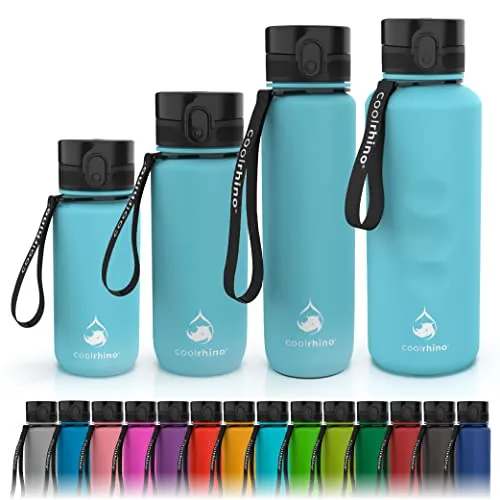 coolrhino Trinkflasche 350ml für Kinder, Sport, Schule, Fitness & Outdoor - Wasserflasche auslaufsicher und Bpa frei - Flasche für Kohlensäure geeignet (Rhino Sky blue, 350ml)
