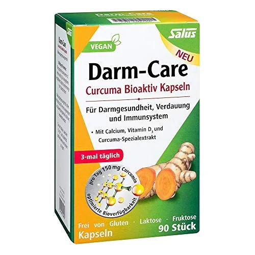 Darm-Care Curcuma Bioaktiv Kapseln Salus 90 ST - Nahrungsergänzungsmittel mit Calcium, Vitamin D3 und Curcumaextrakt zur Unterstützung der Verdauung, laktose- und glutenfrei, ideal für eine gesunde Lebensweise.