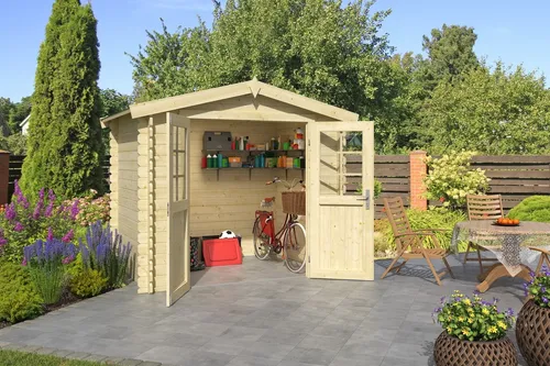 Gartenhaus Holz 28mm INGO 175 - Gartenhaus aus robustem Holz mit 28mm Wänden, ideal für die Lagerung von Gartengeräten und Möbeln, bietet 3,1 - 5 m² Stauraum.