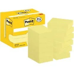 Post-it Notizen Kanariengelb - Packung mit 12 Blöcken, 100 Blatt pro Block, 51 mm x 38 mm, selbstklebend und ideal für Büro, Schule und Zuhause