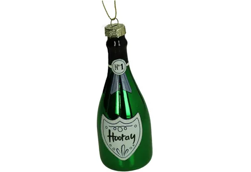HD Collection Christbaumschmuck, Christbaumschmuck Glas 14cm Sektflasche Hooray Figur Grün