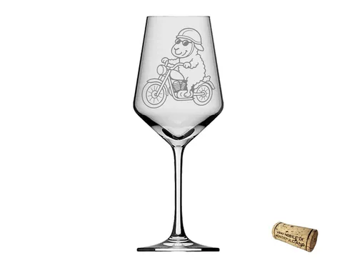 eXODA Weinglas Gravur Puppa Biker Rocker-Schaf 350 ml spülmaschinenfest, 1-tlg., Glas, Atemberaubende Darstellung