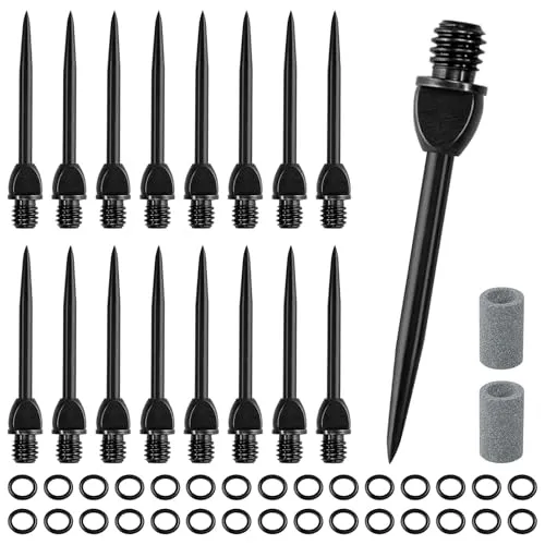 AOROPS Steel Dartpfeile Spitzen, 15 Stück Steeldartspitzen Metall mit 30 Gummiringe, Dartspitzen Steel Metallspitzen für Dartpfeile Umrüsten Softdart mit 2 Dartpfeile Spitzer