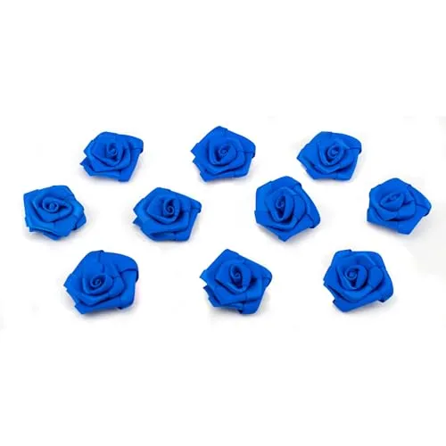 Creativery Satinrosen 3cm 10 Stück zum Basteln Dekorieren Verzieren - Farbauswahl - kleine Deko Rosen aus Stoff - Hochzeit Tischdeko Geschenkverpackung Scrapbooking Handarbeit Blüten Dekoideen Blau