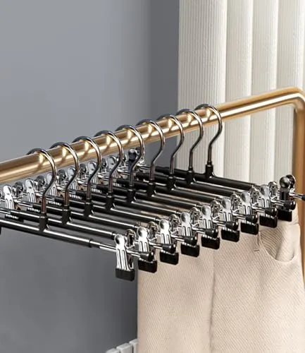 Huifoo 10 Stück Kleiderbügel Klammerbügel,30cm Hosenbügel aus Metall,Hosen kleiderbügel platzsparend,Kleiderbügel Anti-Rutsch Klammern,kleiderbügel röcke Clothes Hangers with Non-Slip Clips Schwarz