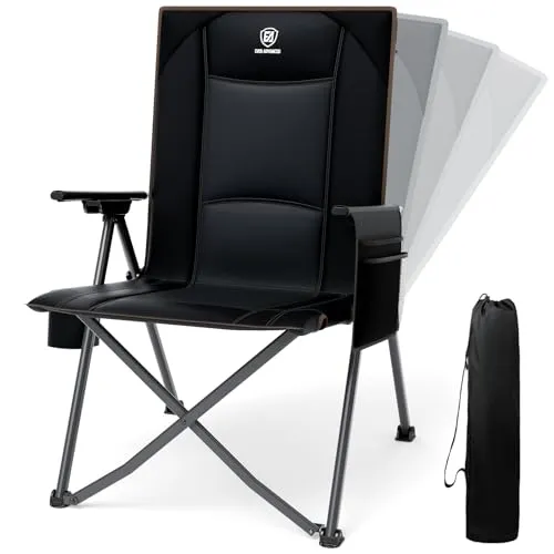 EVER ADVANCED Campingstuhl Faltbar Rückenverstellbar in 4 Positionen 160KG Belastbar, Klappstuhl Recliner Campingstuhl Klappbar mit Seitentasche & Getränkehalter, Angelstuhl für Camping Garten Balkon