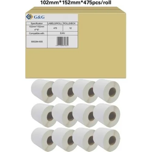 Etikettenrollen für Etikettendrucker - Ersetzt Zebra 800284-605 - Sonstige - 12x 475 Etiketten, ideal für professionelle Anwendungen mit einer Größe von 102x152mm, für hohe Druckqualität und Effizienz.