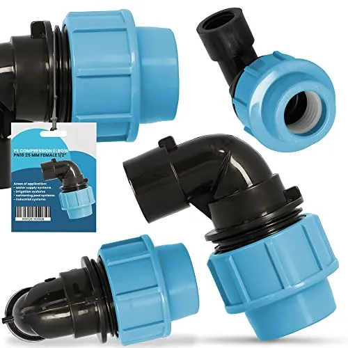 PE Rohr Winkel 90° Bogen PN16 (25 mm x 1/2'' IG) Kupplung Fitting Wasserrohrbogen L-Stück Bewässerungssystem Wasserleitung Wasserrohr Verbinder Garten Versorgungsleitung Pipeline Sprinklersystem