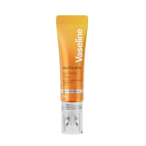Vaseline Gluta-Hya Juicy Peach Lipgloss, Lippenpflege-Serum mit Hyaluronsäure und GlutaGlow-Technologie, tönend und schützend mit LSF 15 für volle und strahlende Lippen, (Juicy Peach - 1 x 10ml)