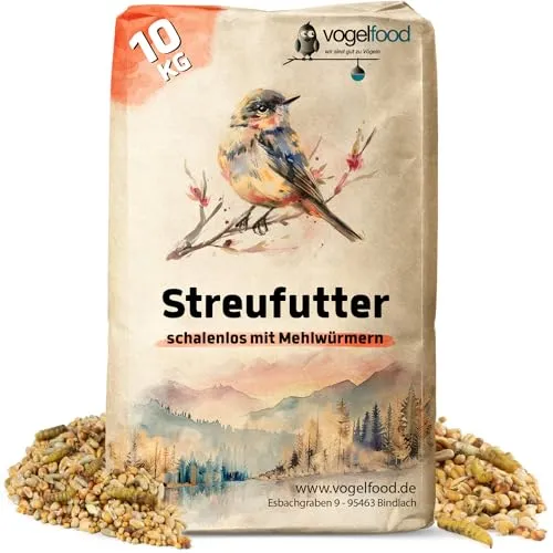 Vogelfood 10 kg Streufutter ohne Schalen mit Mehlwürmern für Wildvögel