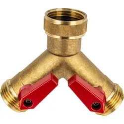 tecuro Bewässerungssystem 2-Wege Y-Verteilerstück 1 Zoll (DN20) - Sanitärinstallation, einzeln absperrbar für flexible Bewässerungslösungen im Garten, elegant goldfarben.