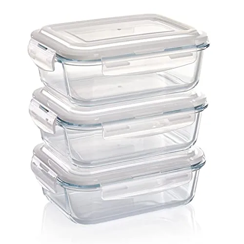 Grizzly Glas Frischhaltedosen Set 3x 1040 ml - Vorratsdosen-Set aus 3 luftdichten Borosilikatglasbehältern, ideal für Ofen, Mikrowelle und Gefrierfach. Perfekt für die gesunde Aufbewahrung von Lebensmitteln und BPA-frei.
