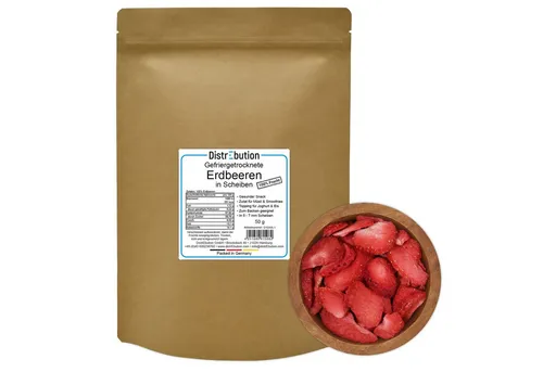 DistrEbution Trockenfrüchte Erdbeeren Gefriergetrocknet 100% Frucht Ohne Zusatzstoffe, 50 g