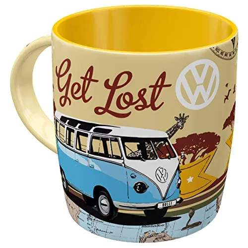 Nostalgic-Art Retro Kaffee-Becher, 330 ml, VW Bulli – Let's Get Lost – Volkswagen Bus Geschenk-Idee, Original Lizenzprodukt (OLP), Keramik-Tasse, Vintage Design