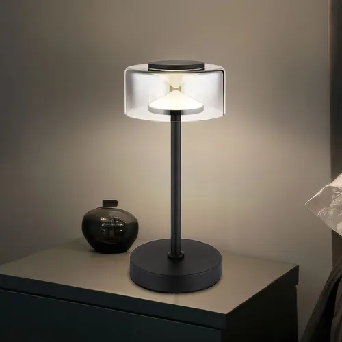 BELINDA Tischlampe - Elegante Nachttischleuchte in Schwarz mit Rauchglas - Tischleuchte aus schwarz mattem Metall mit rauchfarbenem Glas, ideal für stimmungsvolle Beleuchtung in jedem Raum. Inkl. energieeffizienter LED mit 180lm und modernem Licht bei 4000K.