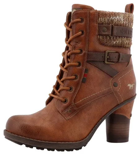 Mustang Damen Stiefelette Braun - Wanderschuhe: Attraktive Schnür-Stiefelette aus Kunstleder mit Fleece-Innenfutter und 8 cm Blockabsatz für optimalen Tragekomfort.