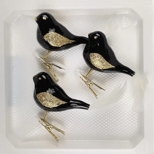 Navidacio Christbaumschmuck 3 tlg. Glas Vogel Set in Hochglanz-Schwarz-Gold