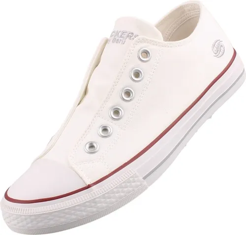Dockers by Gerli Damen Canvas Sneaker Weiß EU 37 - Damen-Sneaker aus hochwertigem Canvas, mit bequemem Slip-On Design für einfaches An- und Ausziehen.