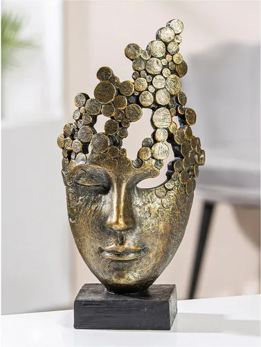 Casablanca Deko Figur Skulptur Frauen Gesicht Maske - Bronze Kunstharz Statue - Statuen mit modernem und klassischem Design, ideal für verschiedene Einrichtungsstile. Perfekt als Geschenk für viele Anlässe, Höhe 31,5 cm.