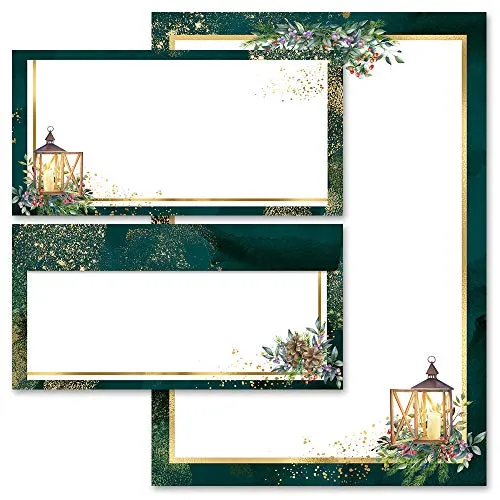 Briefpapier Set, 20 tlg. Weihnachten, ADVENTSNACHT 10 Blatt Briefpapier + 10 passende Briefumschläge DIN LANG ohne Fenster