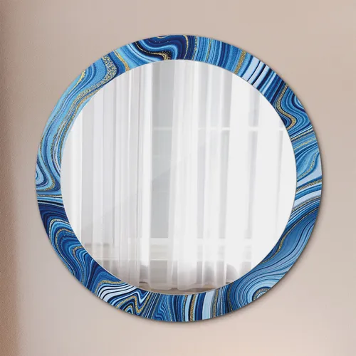 Moderner Wandspiegel mit buntem Rahmen in Blau - Eleganter Wandspiegel mit kratzfestem, marmoriertem Design, ideal für jeden Raum. Maße: 80 cm Durchmesser, perfekt für stilvolle Akzente in Ihrem Badezimmer oder Wohnzimmer.