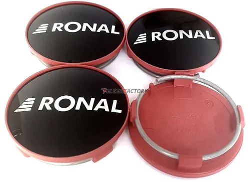 4x Original RONAL 62,2mm Nabendeckel Nabenkappe Schwarz Hochglanz Rand Rot Cente
