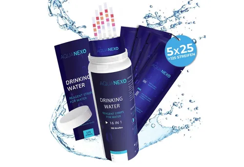 AquaNexo Trinkwassertest Wassertester Teststreifen 16-in-1 pH, Wasserhärte 125 st.