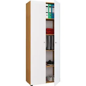 VCM Aktenschrank Vandol 912184, 70 x 178 x 40 cm, weiß / buche - Büroschrank aus Holz mit 5 Ordnerhöhen und höhenverstellbaren Fachböden, ideal für eine flexible und platzsparende Aufbewahrung im Büro.