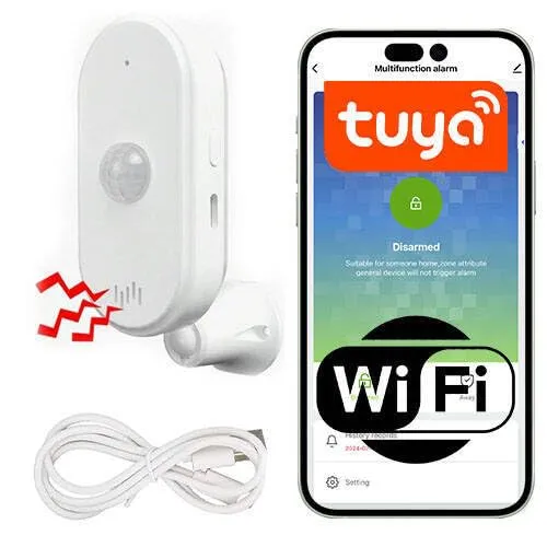 Sone Smart One Smart Home Bewegungsmelder mit Sirene, WLAN, Tuya App, Alexa-kompatibel (Szenen), Innen, USB