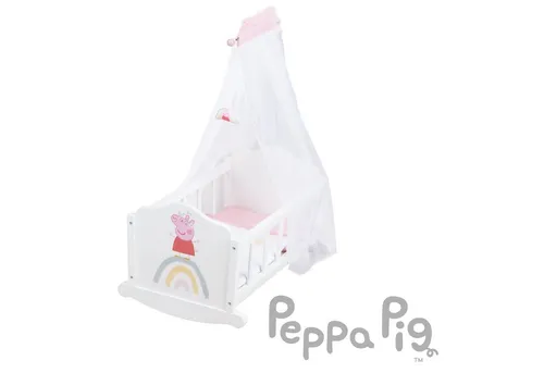 roba® Puppenwiege Peppa Pig - weiß - Puppenmöbel für Kinder ab 3 Jahren, inklusive Bettwäsche und Voilehimmel, fördert fantasievolles Spielen und sorgt für süße Träume.