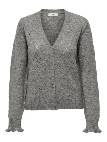 Jacqueline De Yong Damen Jdyletty L/S V-Neck Struc Cardi KNT Noos Strickjacke - Strickjacke in Light Grey Melange mit V-Ausschnitt und Rüschen, perfekt für lässige Looks und gemütliche Abende.