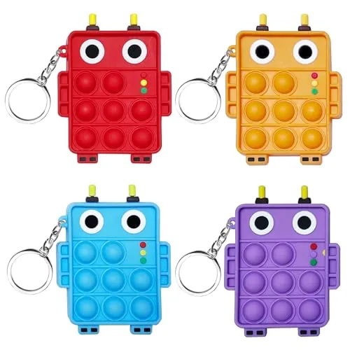 Steemjoey 4 Stück Pop Push It Fidget Toy, Mini Silikon Spielzeug mit Schlüsselanhänger Toys, Poppet Bubble Finger Toys Autismus ADHS Squeeze Toys Stress Reliever Anti-Angst für Kinder Erwachsene