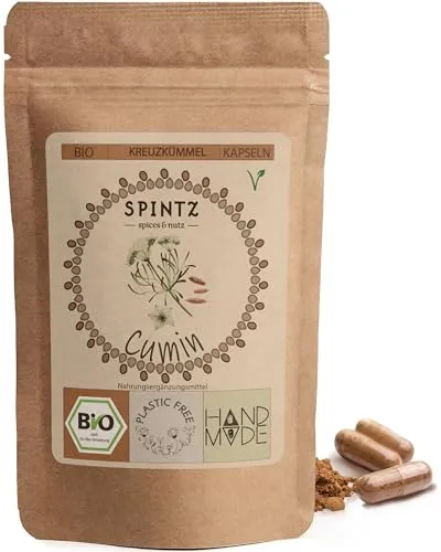 SPINTZ 210stk. Bio Cumin Kapseln - vegane Kreuzkümmel Kapseln hochdosiert mit 2700mg / Tagesdosis - Cuminpulver Kapseln - 100% natürlich & ohne Zusätze | plastikfrei verpackt