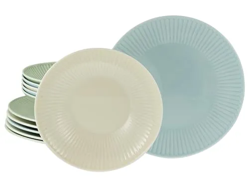 CreaTable Valencia Tafelservice 12-tlg (Pastell) - Komplett-Service für 6 Personen, aus hochwertigem Porzellan, spülmaschinen- und mikrowellengeeignet, ideal für festliche Anlässe oder den täglichen Gebrauch.