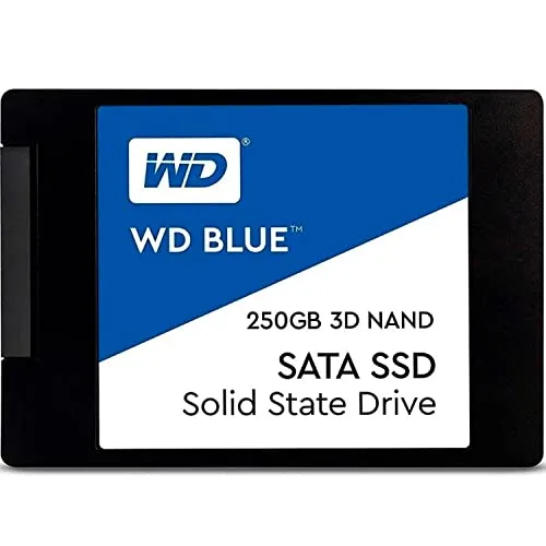 WD Blue SATA SSD 250 GB - Hohe Zuverlässigkeit für Ihre Daten - Festplatten - Stoßsichere 2,5 Zoll interne SSD mit bis zu 550 MB/s Lese- und 525 MB/s Schreibgeschwindigkeit, ideal für Gaming und kreative Anwendungen.