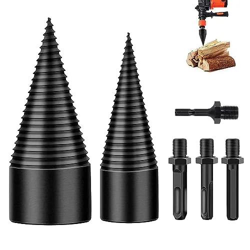 Jerxiero Bohrkegel Holzspalter 45mm+32mm mit 4pcs Bohrgriffe, Schraube Kegel Holz für Bohrmaschine Stufenbohrer Holzschneider Brennholz Holzspalter Stahl Kegelbohrer Hochgeschwindigkeits Bohrer