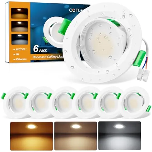 LED Einbaustrahler 230V Flach,5W 450LM LED Spot Warmweiß Neutralweiß Kaltweiß Deckenspots 68mm Lochmaß, IP44 Schwenkbar Spots Deckenleuchte für Badezimmer Wohnzimmer Küche,6er Set-Nicht Dimmbar