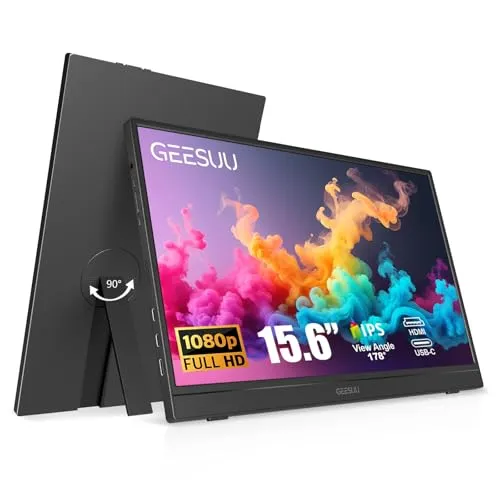 GEESUU 15,6 Zoll Portable Monitor, FHD Tragbarer Monitor, IPS 1080p 60Hz mit Lautsprecher für Laptop & PC, USB-C/HDMI, Eye Care, PC Bildschirm für Gaming, Arbeit & Reisen