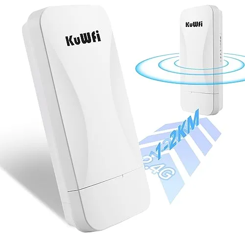 WLAN Bridge Point to Point Outdoor, 2.4 GHz 1 KM Long Range Point to Point Wireless Bridge, WiFi Bridge mit 2 100 Mbit/s-Port, 24V PoE Adapter, IP65 wetterfest, für Starlink, Garage, Scheune, Shop
